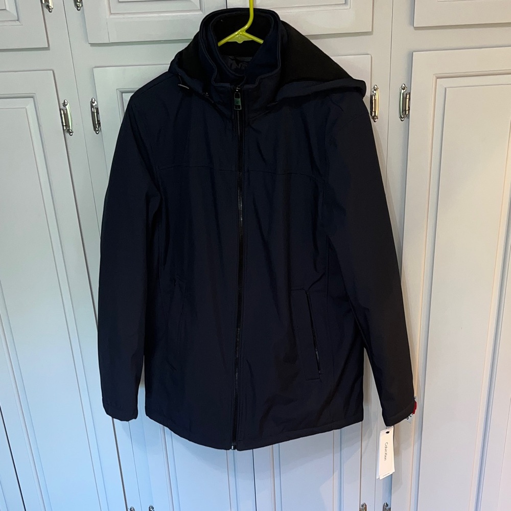 NWT Calvin Klein Men's Dark Navy Hooded Winter coat. Medium